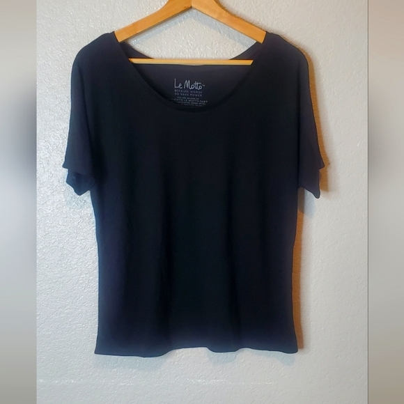 💚5/$25 Le Motto Women's Black Casual Boat Neck Yoga Tee Top Shirt Size Medium - Picture 1 of 5